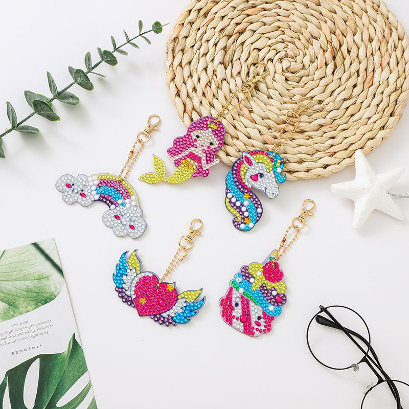 DIY keychain | Unicorn Mermaid | Double-sided | Five Piece Set