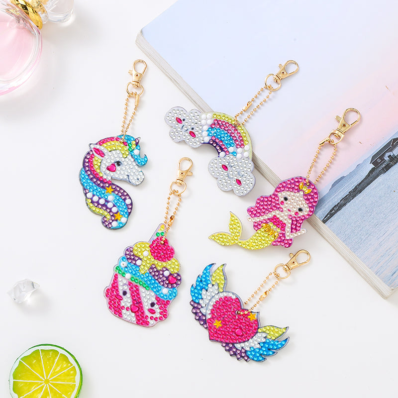 DIY keychain | Unicorn Mermaid | Double-sided | Five Piece Set