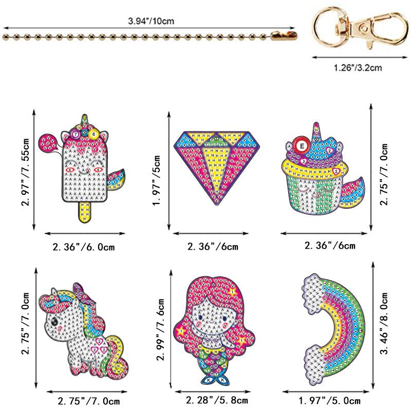 DIY keychain | Unicorn Mermaid | Double-sided | Six Piece Set