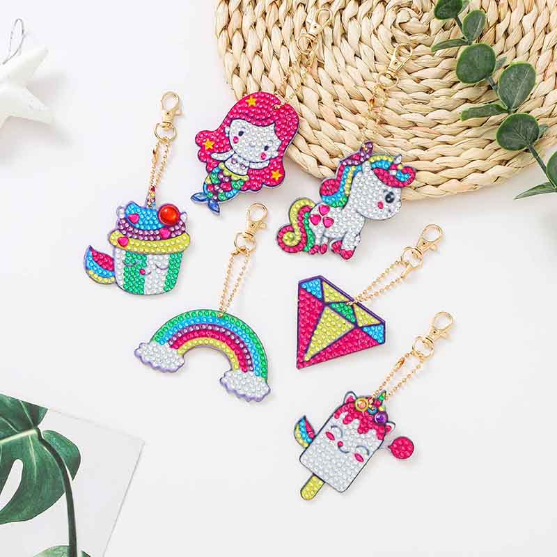 DIY keychain | Unicorn Mermaid | Double-sided | Six Piece Set