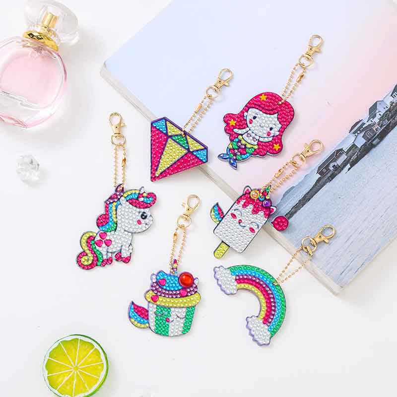 DIY keychain | Unicorn Mermaid | Double-sided | Six Piece Set