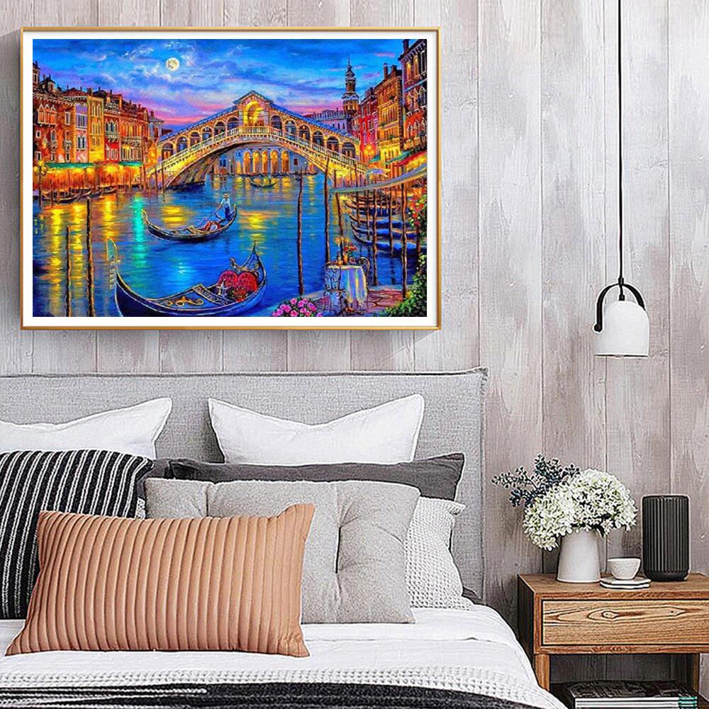 Vue nocturne de Venise | Kits complets de peinture au diamant rond 