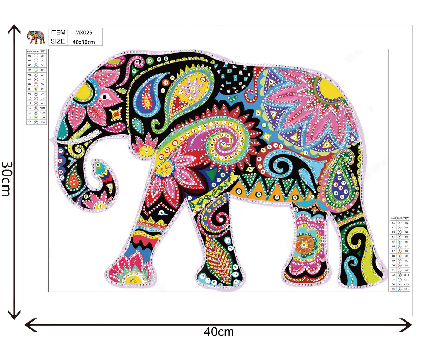 Bunter Elefant | Speziell geformte Diamant-Malkits 