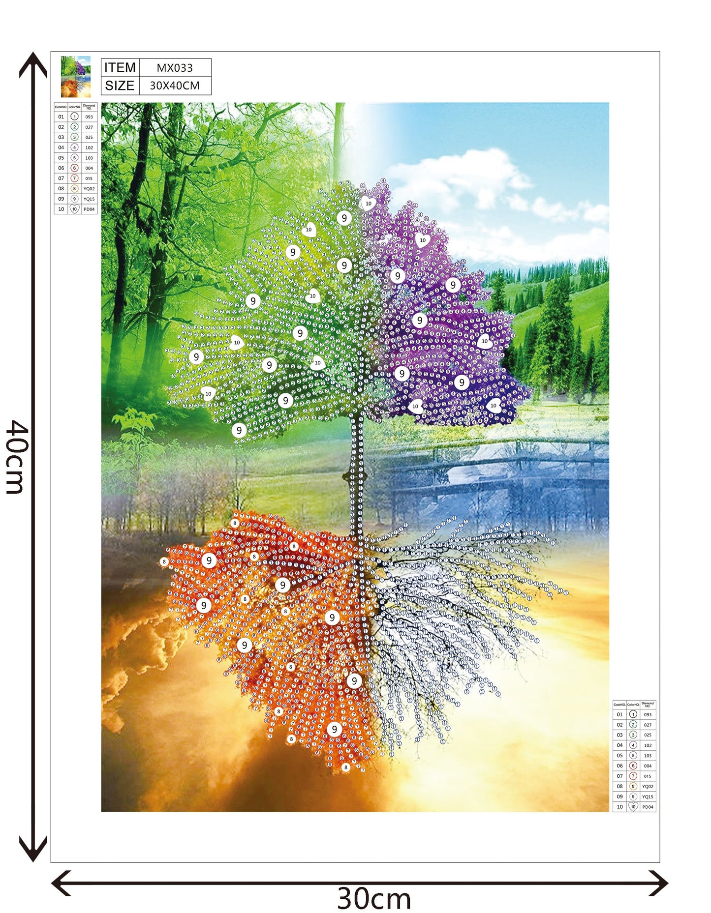 Vierfarbiger Baum | Speziell geformte Diamant-Malkits 