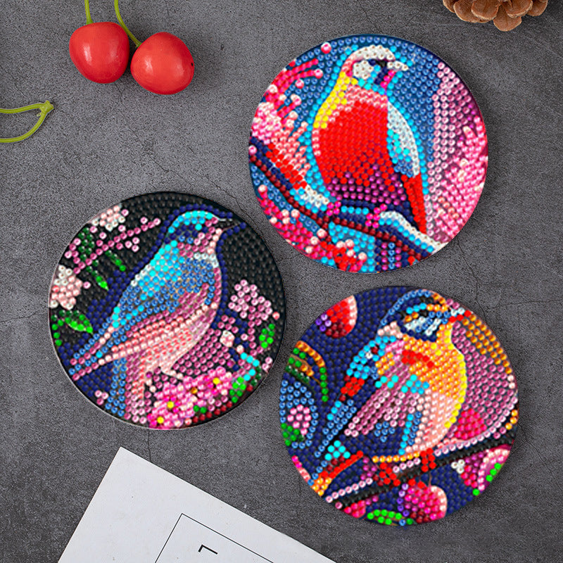 8 pcs set DIY Special Shaped Diamond Painting Coaster  | bird（no holder）