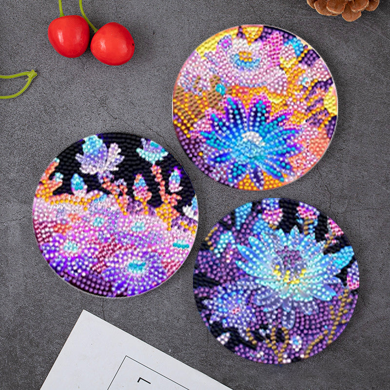 8 pcs set DIY Special Shaped Diamond Painting Coaster  | crystal flower（no holder）