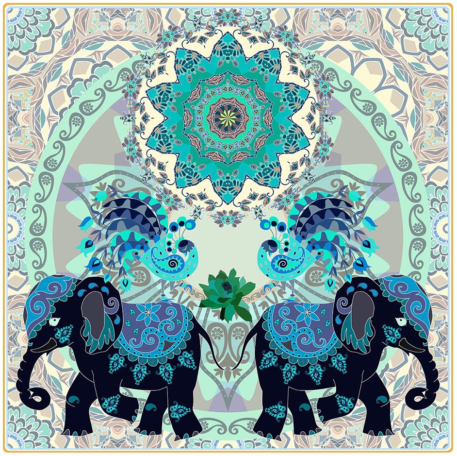 Éléphant et fleur | Kits complets de peinture au diamant rond 
