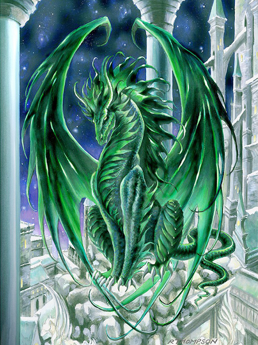 dragon vert | Kits complets de peinture au diamant rond