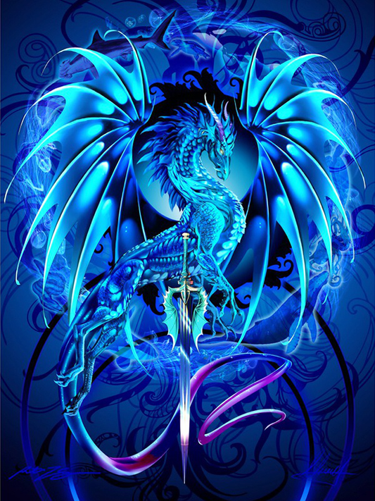 dragon bleu | Kits complets de peinture au diamant rond