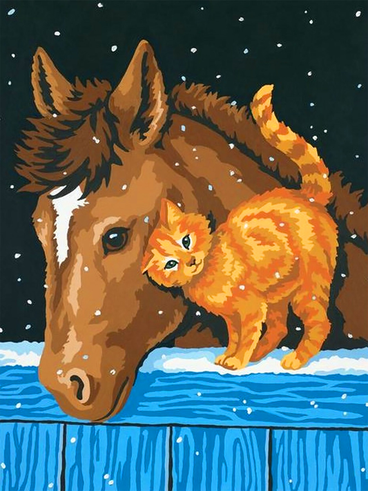 Chat cheval | Kits complets de peinture au diamant rond 