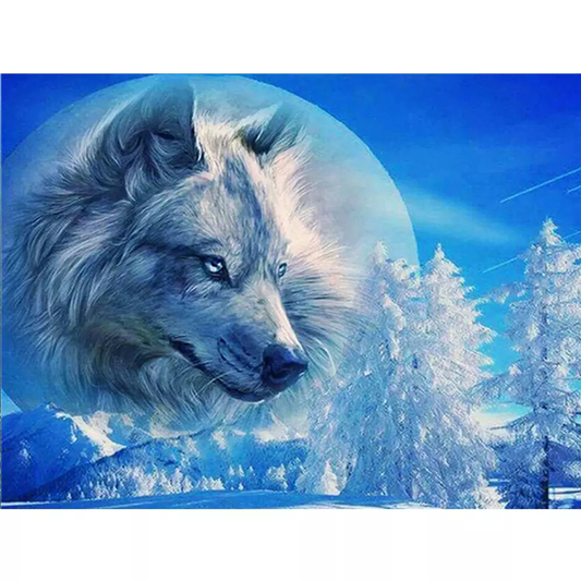 Roi loup blanc neige | Kits complets de peinture au diamant rond