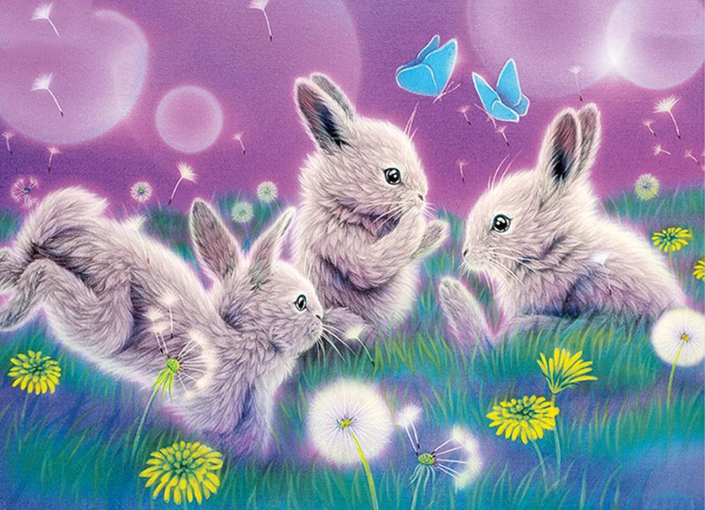 Trois petits lapins | Kits complets de peinture au diamant rond 