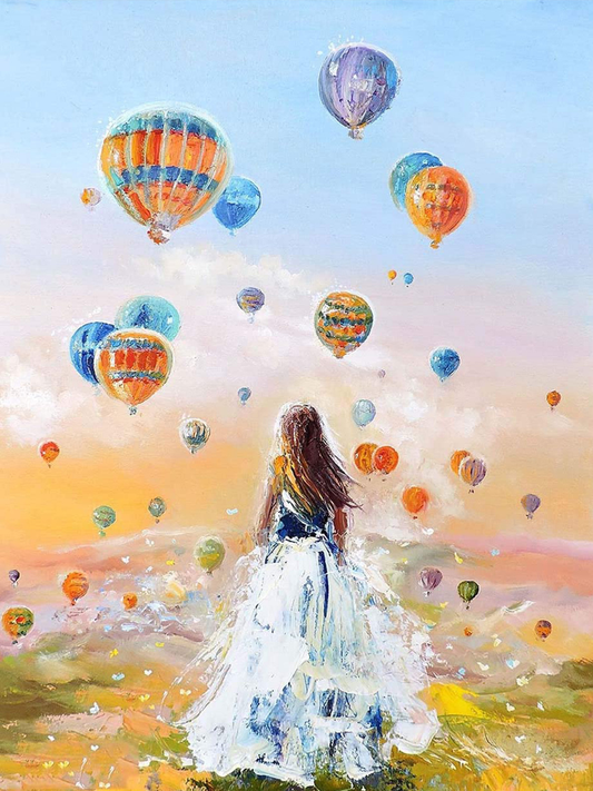 Hot air balloon girl | Full Round Diamond Painting Kits