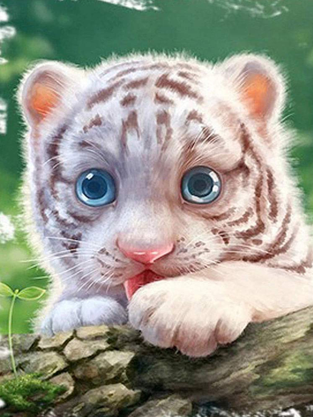 Tigre blanc juvénile | Kits complets de peinture au diamant rond