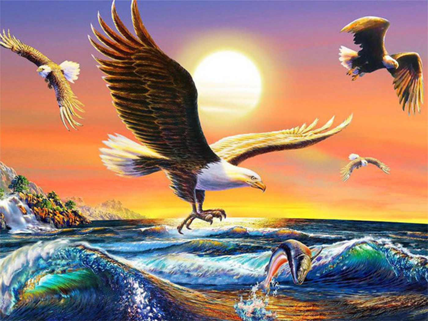 Eagle catches fish | Full Round Diamond Painting Kits