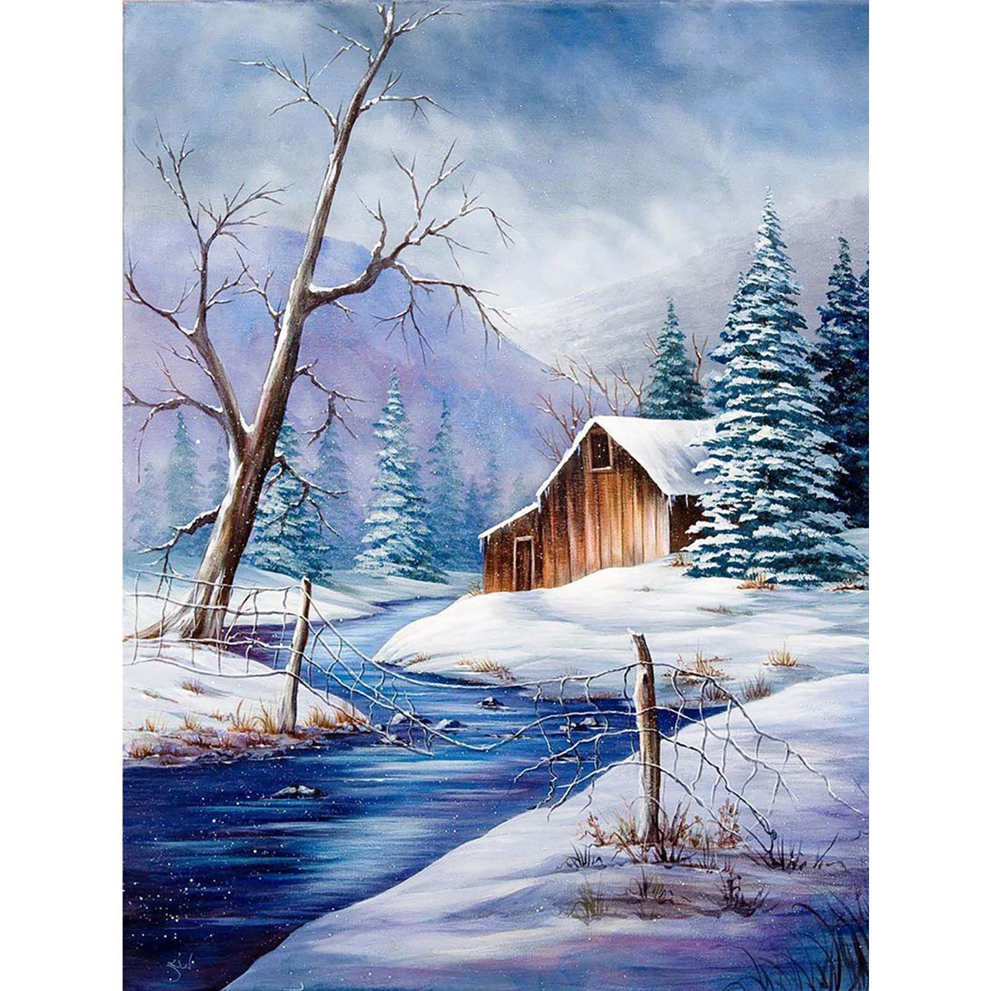 Cabane à neige | Kits complets de peinture au diamant rond 