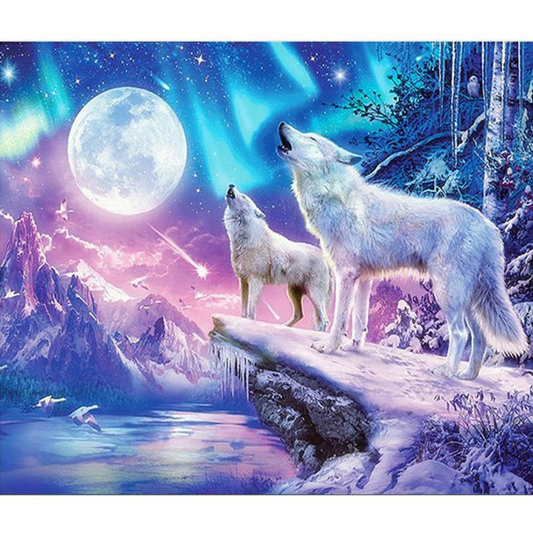 Loup blanc | Kits complets de peinture au diamant rond