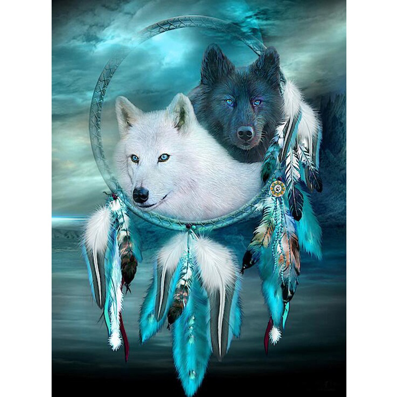 Weißer und schwarzer Wolf | Vollständige runde Diamant-Malkits