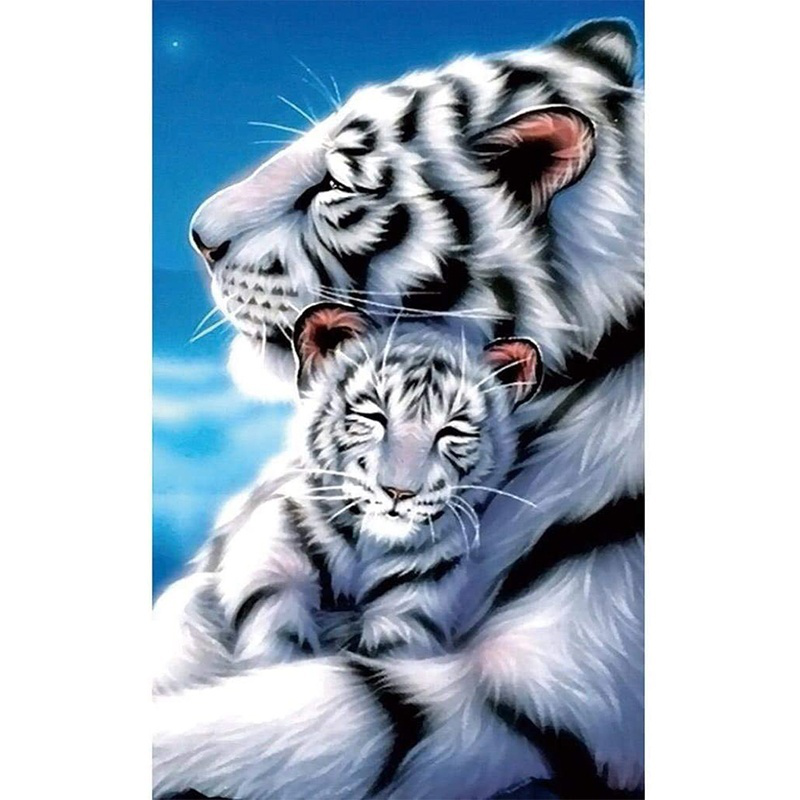 Zwei weiße Tiger | Vollständige runde Diamant-Malkits 