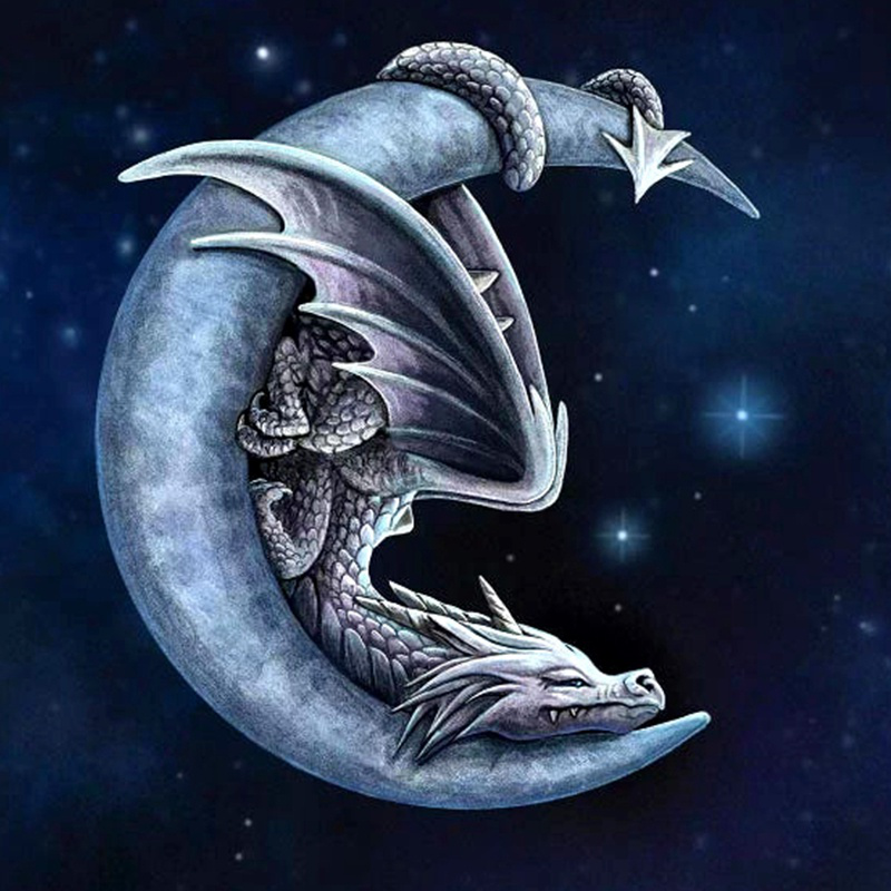 Dragon de Lune | Kits complets de peinture au diamant rond