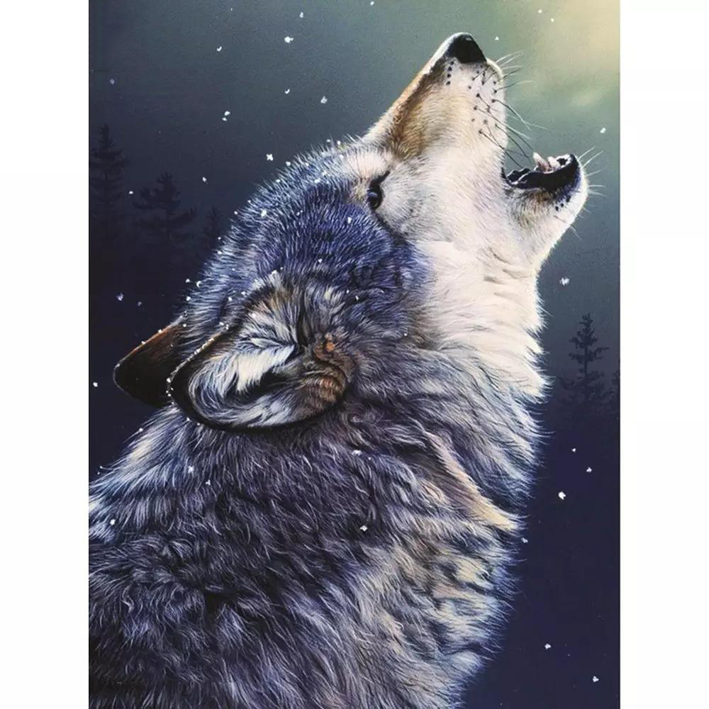 Loup hurlant | Kits complets de peinture au diamant rond