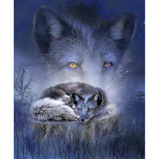 loup gris | Kits complets de peinture au diamant rond
