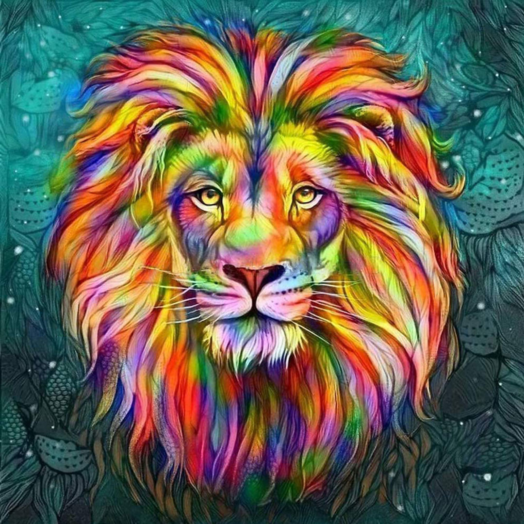 Lion coloré | Kits complets de peinture au diamant rond