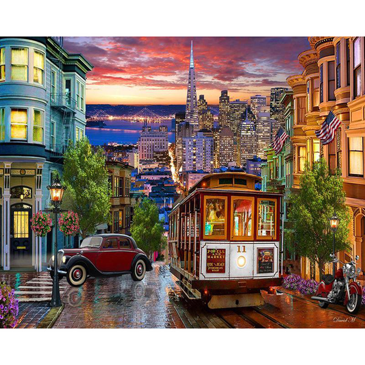 Small Town Tram | Full Round Diamond Painting Kits