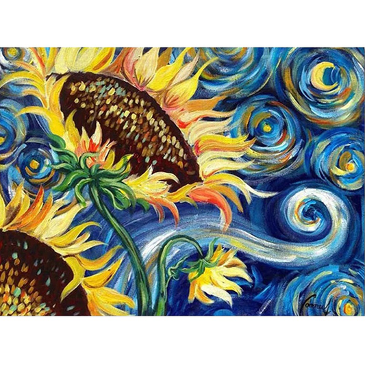 Tournesol Van Gogh | Kits complets de peinture au diamant rond 