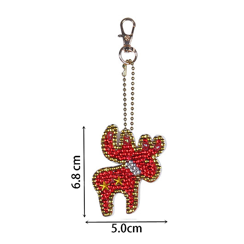 5pcs DIY Christmas Sets Special Shaped Full Drill Diamond Painting Key Chain with Key Ring Jewelry Gifts for Girl Bags