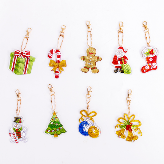 One-sided sticker special diamond painted keychain key ring-Christmas