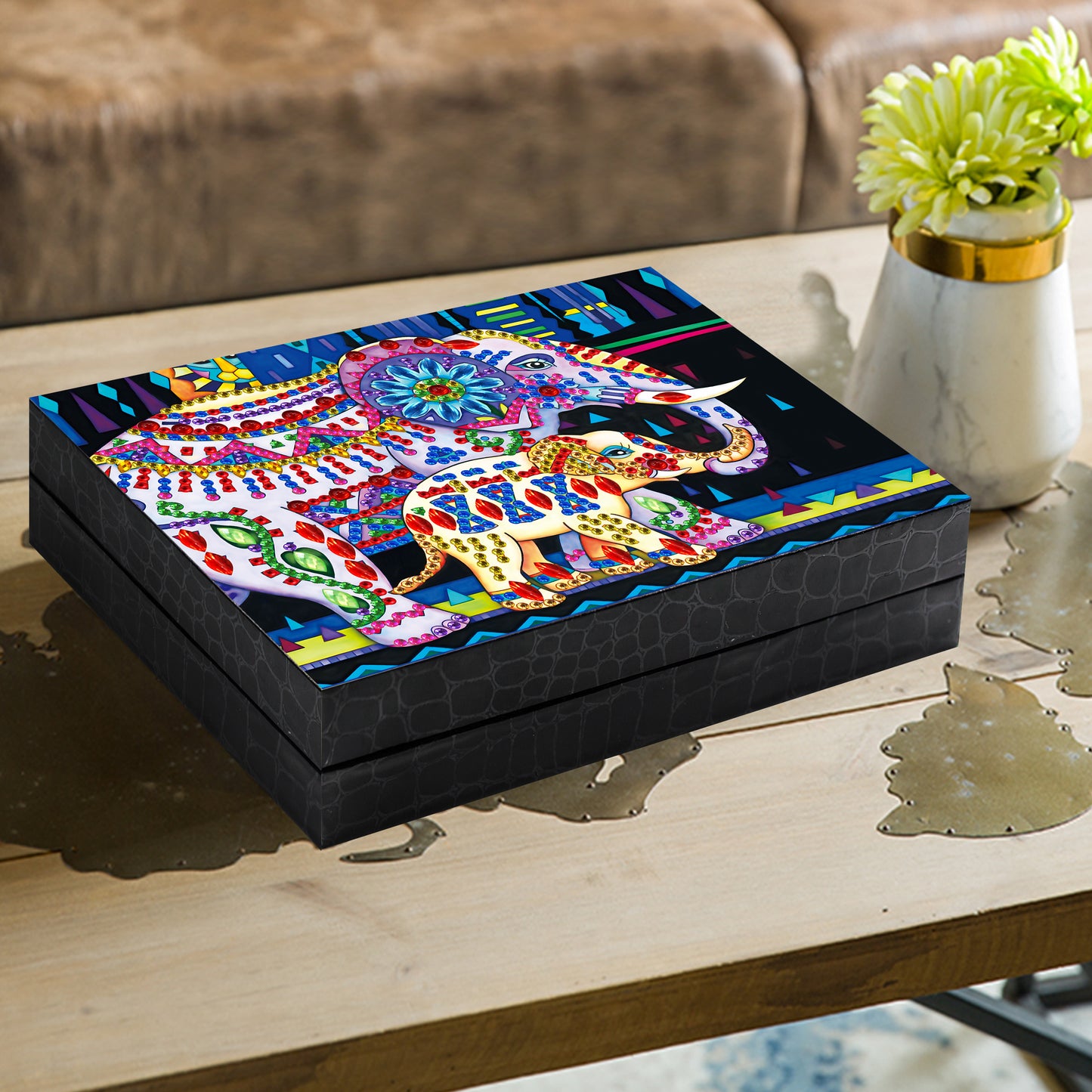 DIY special-shaped diamond painting two elephants decorative resin jewelry box