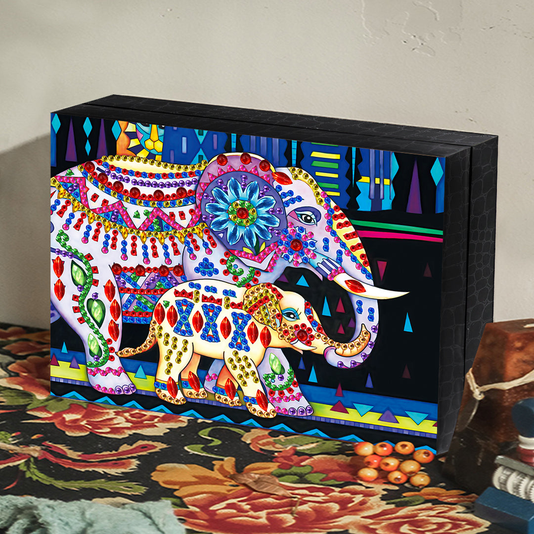 DIY special-shaped diamond painting two elephants decorative resin jewelry box