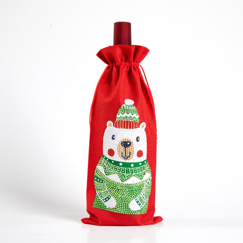 DIY Diamond Christmas Decoration | polar bear | Red Wine Gift Bag