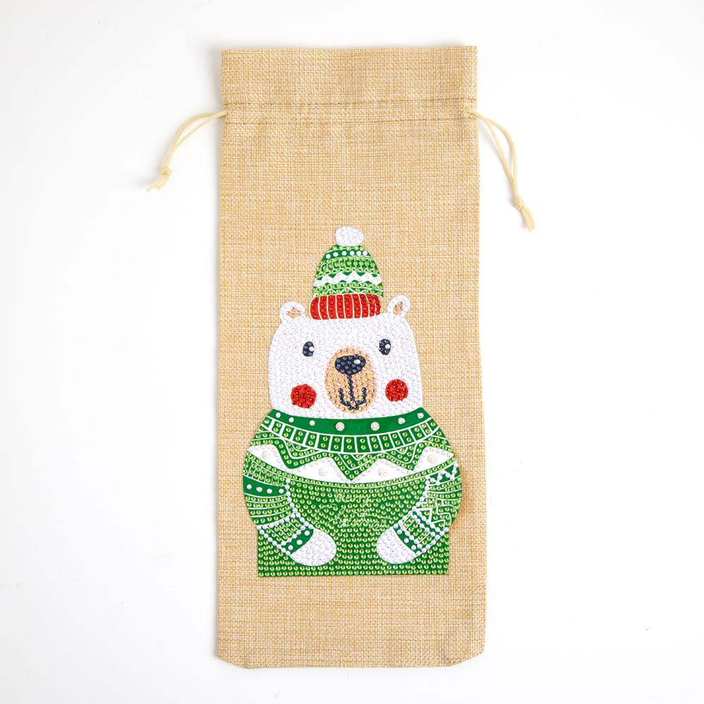 DIY Diamond Christmas Decoration | polar bear | Red Wine Gift Bag