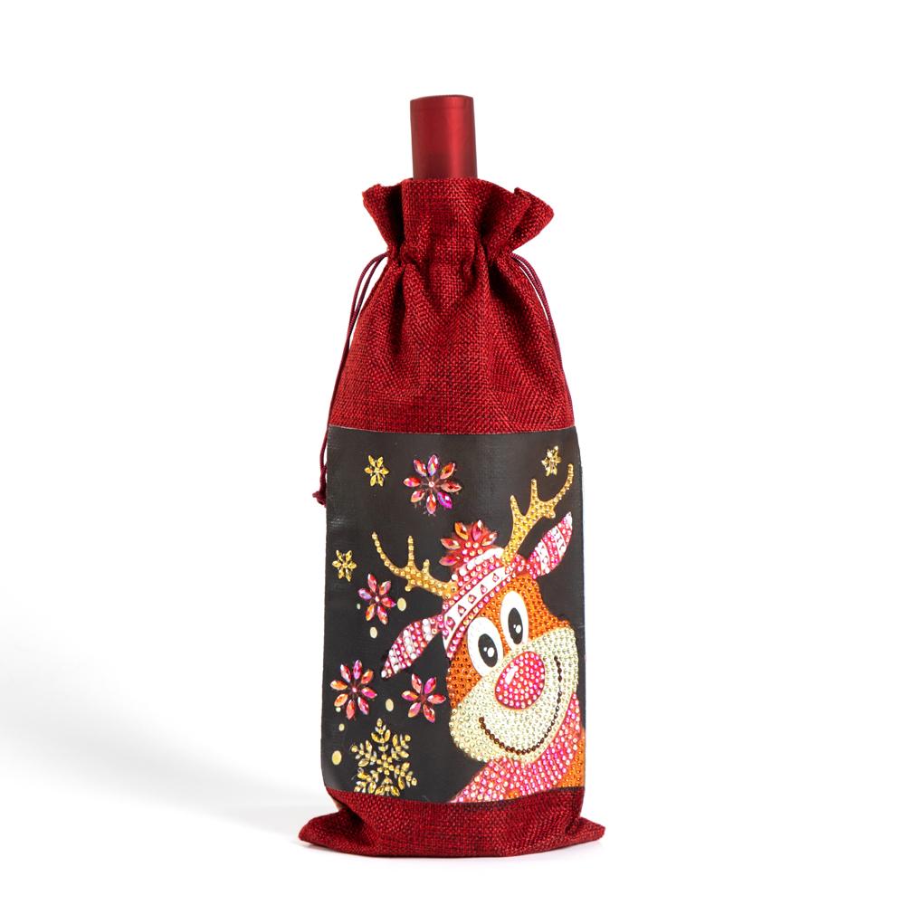 DIY Diamond Christmas Decoration | Elk | Red Wine Gift Bag