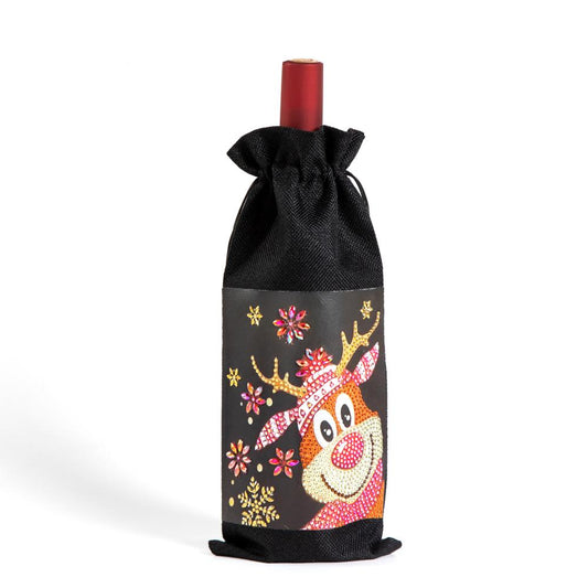 DIY Diamond Christmas Decoration | Elk | Red Wine Gift Bag