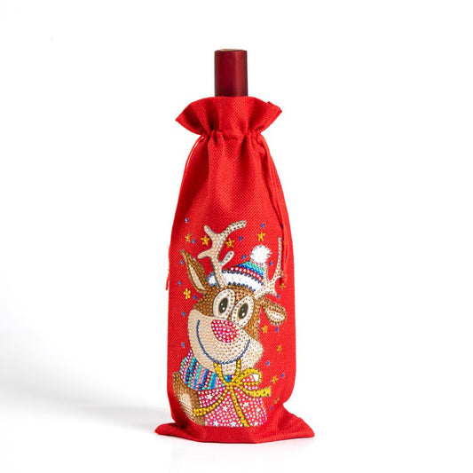 DIY Diamond Christmas Decoration | Christmas elk | Red Wine Gift Bag