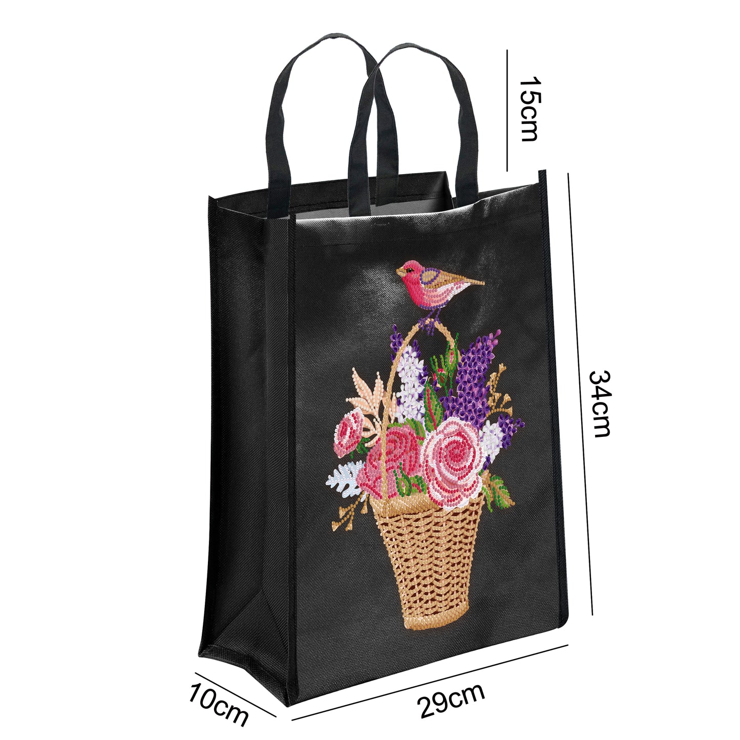 DIY Diamond Painting Black Eco Bag-Flower Basket