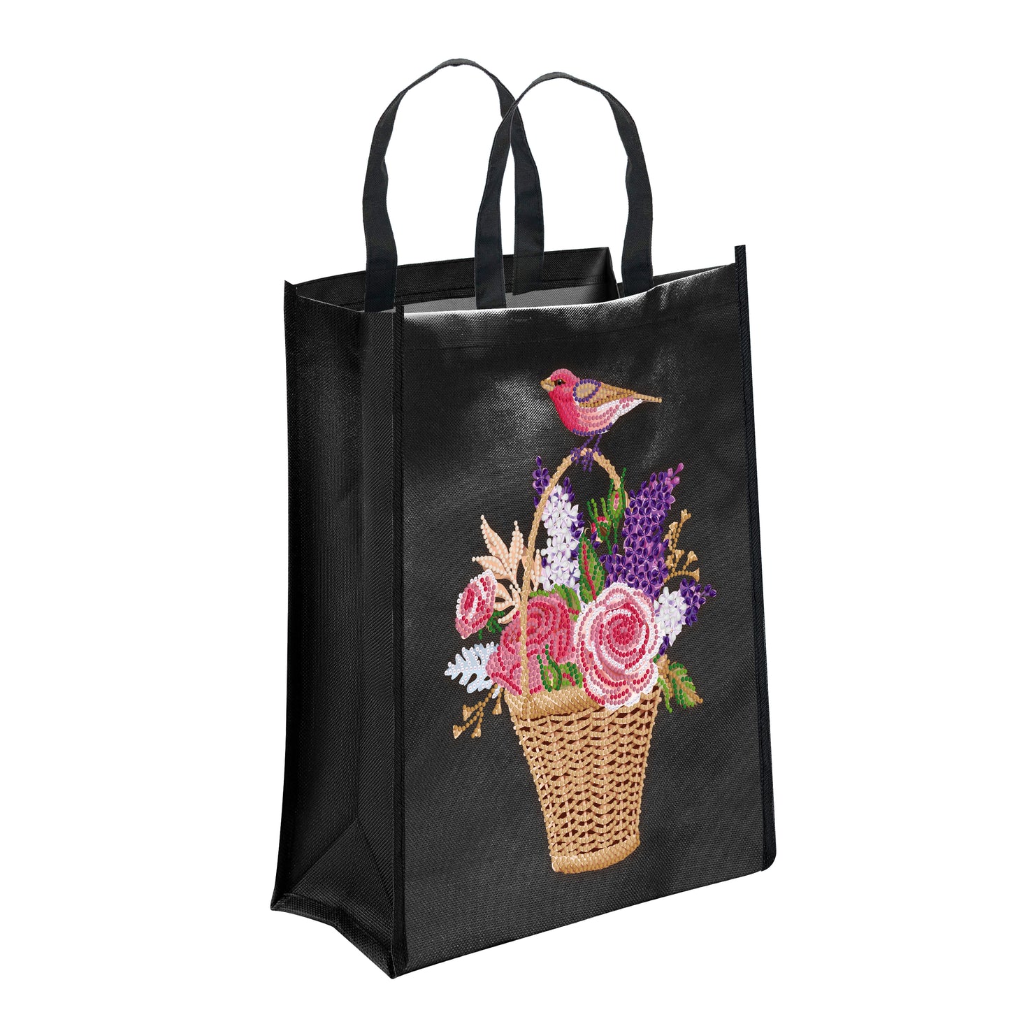 DIY Diamond Painting Black Eco Bag-Flower Basket