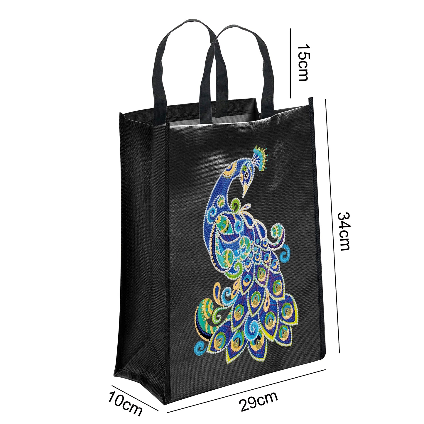 DIY Diamond Painting Black Eco Bag-Peacock