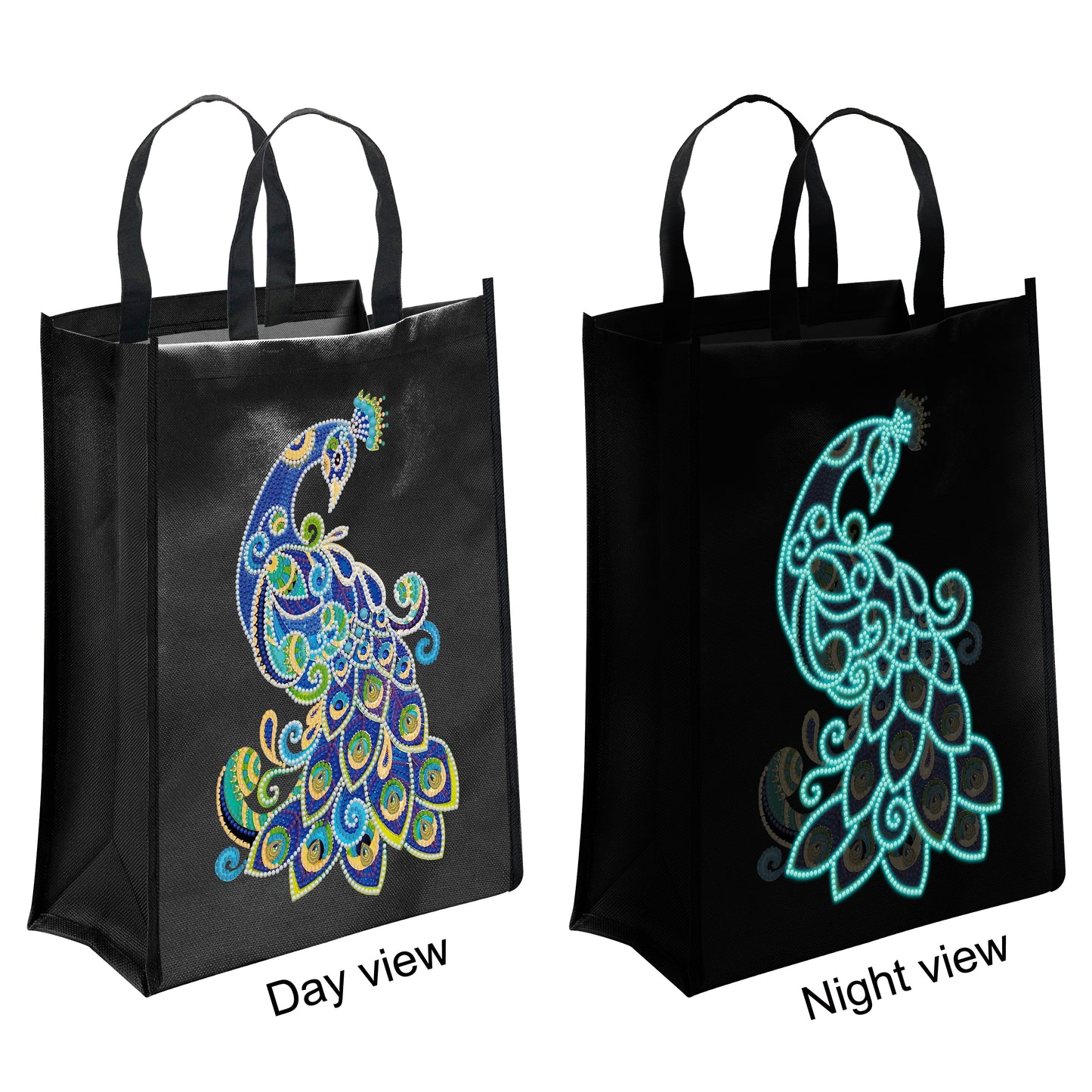 DIY Diamond Painting Black Eco Bag-Peacock