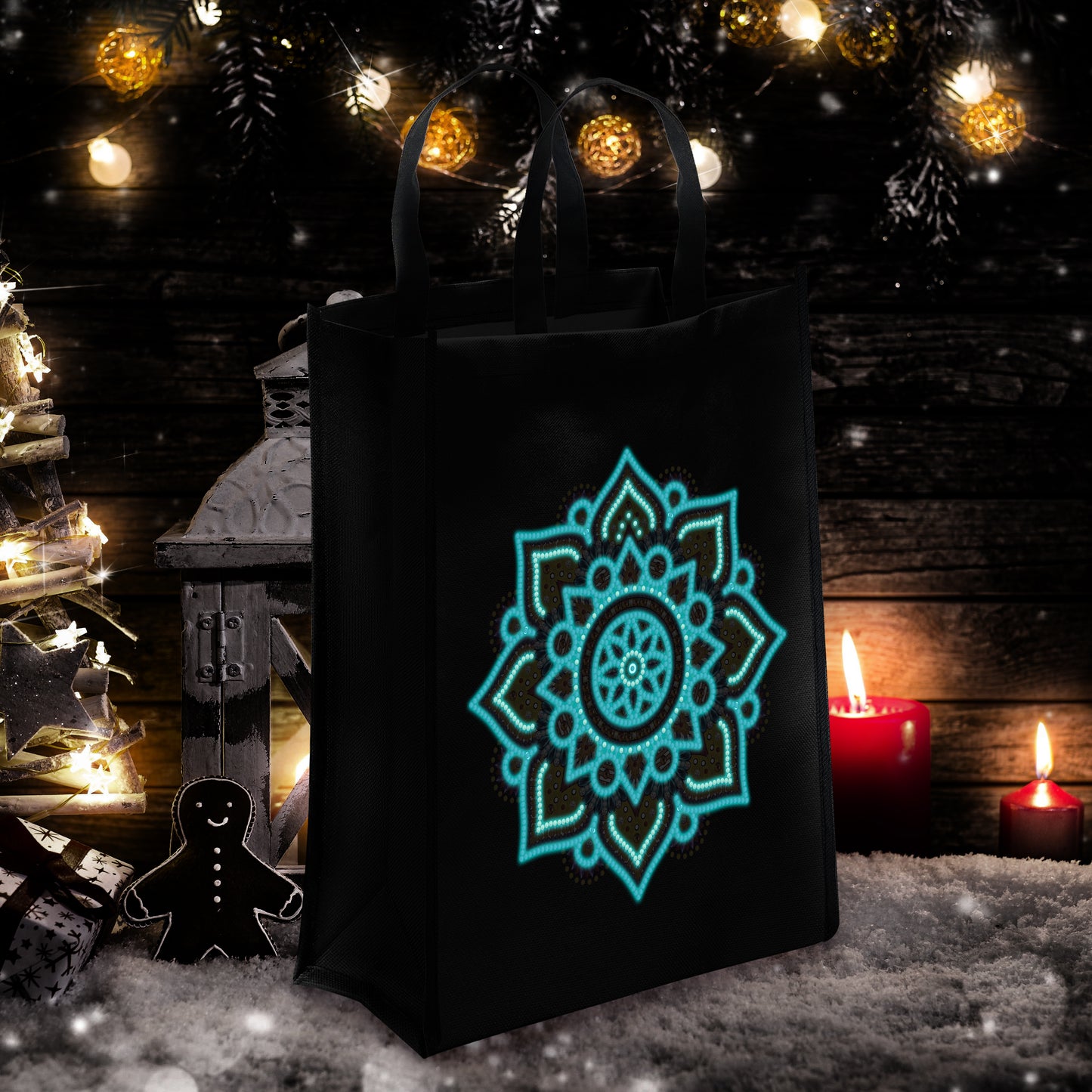 DIY Diamond Painting Black Eco Bag-Mandala Flower