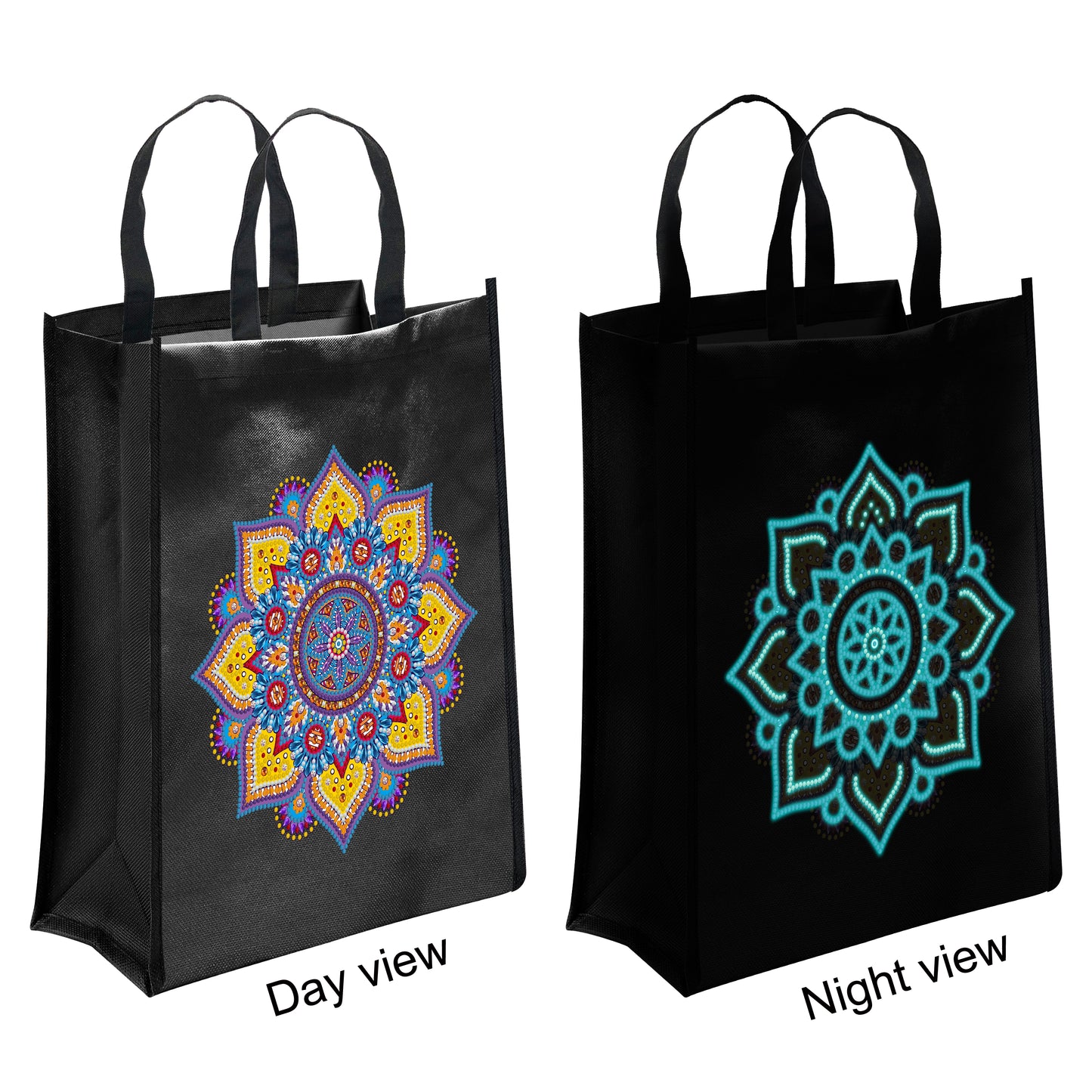 DIY Diamond Painting Black Eco Bag-Mandala Flower