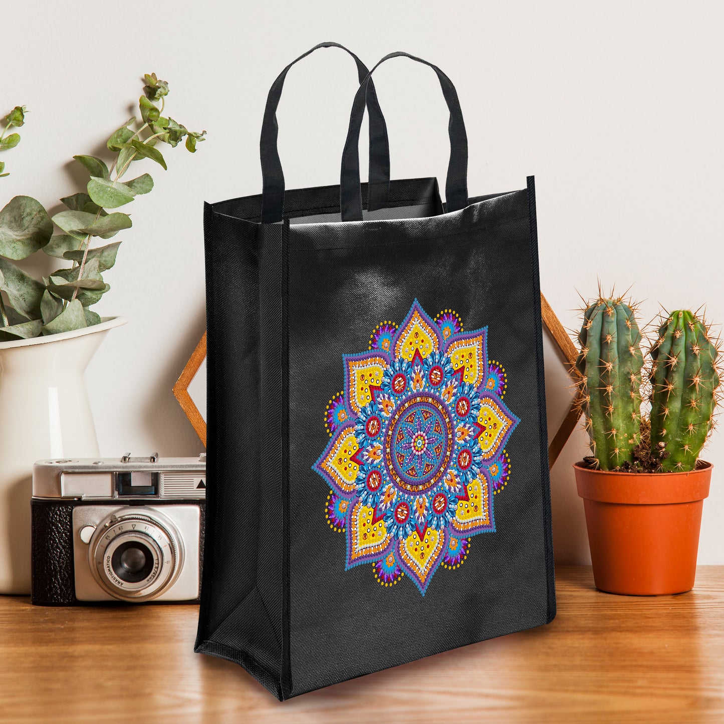 DIY Diamond Painting Black Eco Bag-Mandala Flower