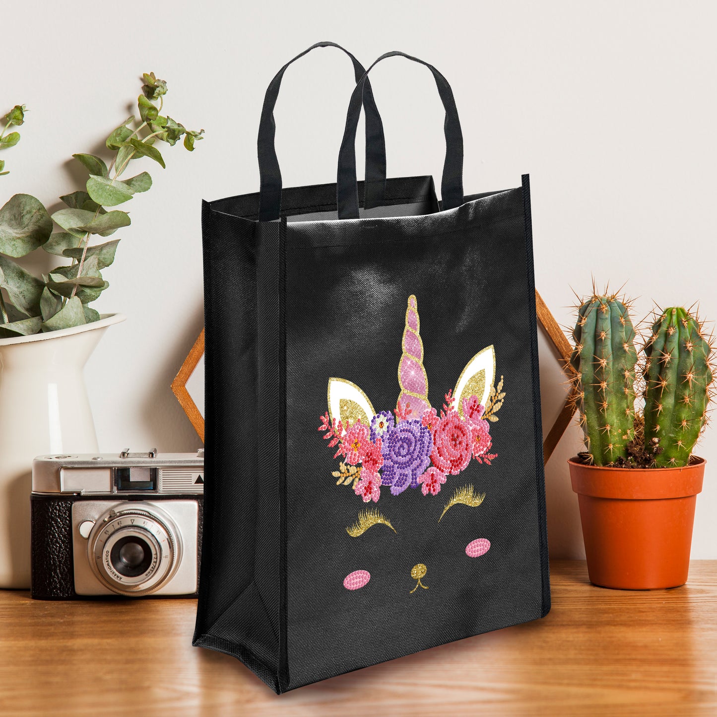 DIY Diamond Painting Black Eco Bag-Unicorn