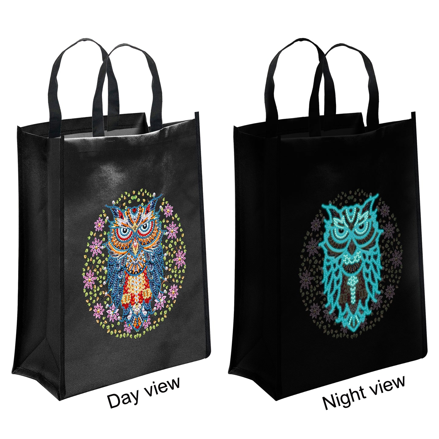 DIY Diamond Painting Black Eco Bag-Owl