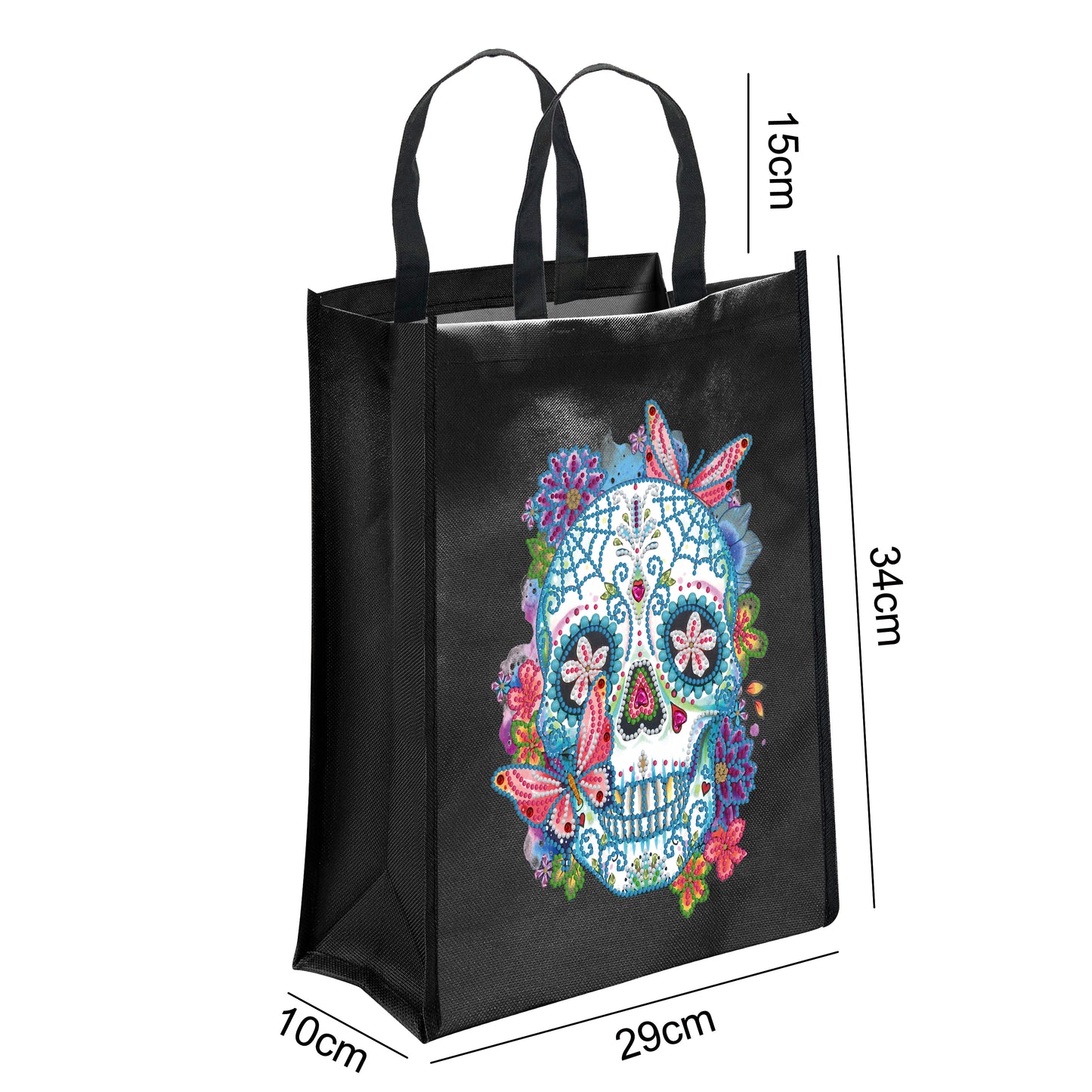 DIY diamond painting black eco bag-skull