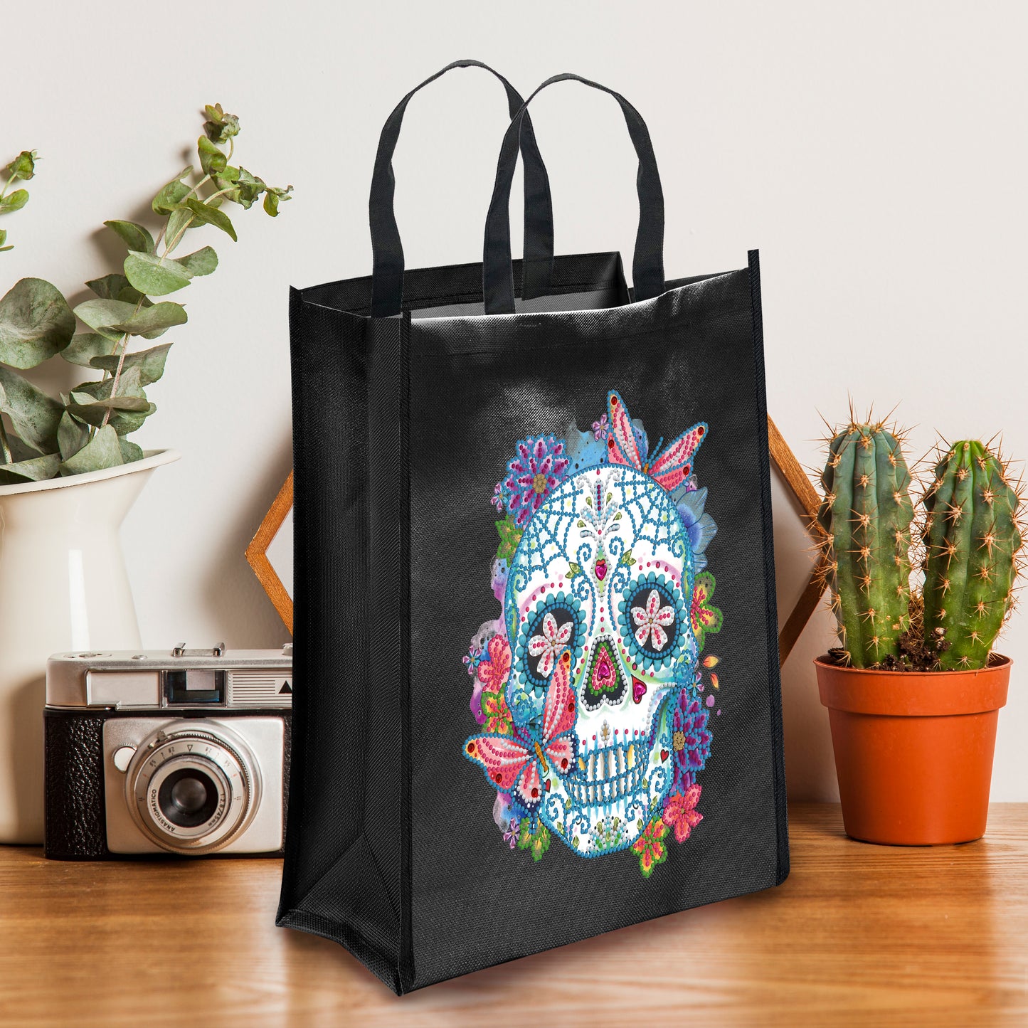 DIY diamond painting black eco bag-skull