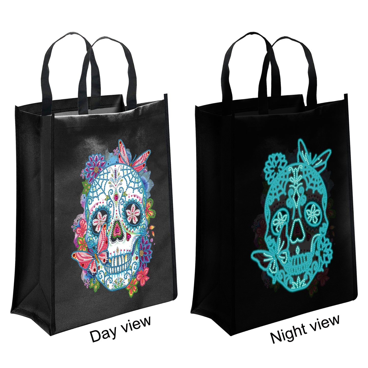 DIY diamond painting black eco bag-skull